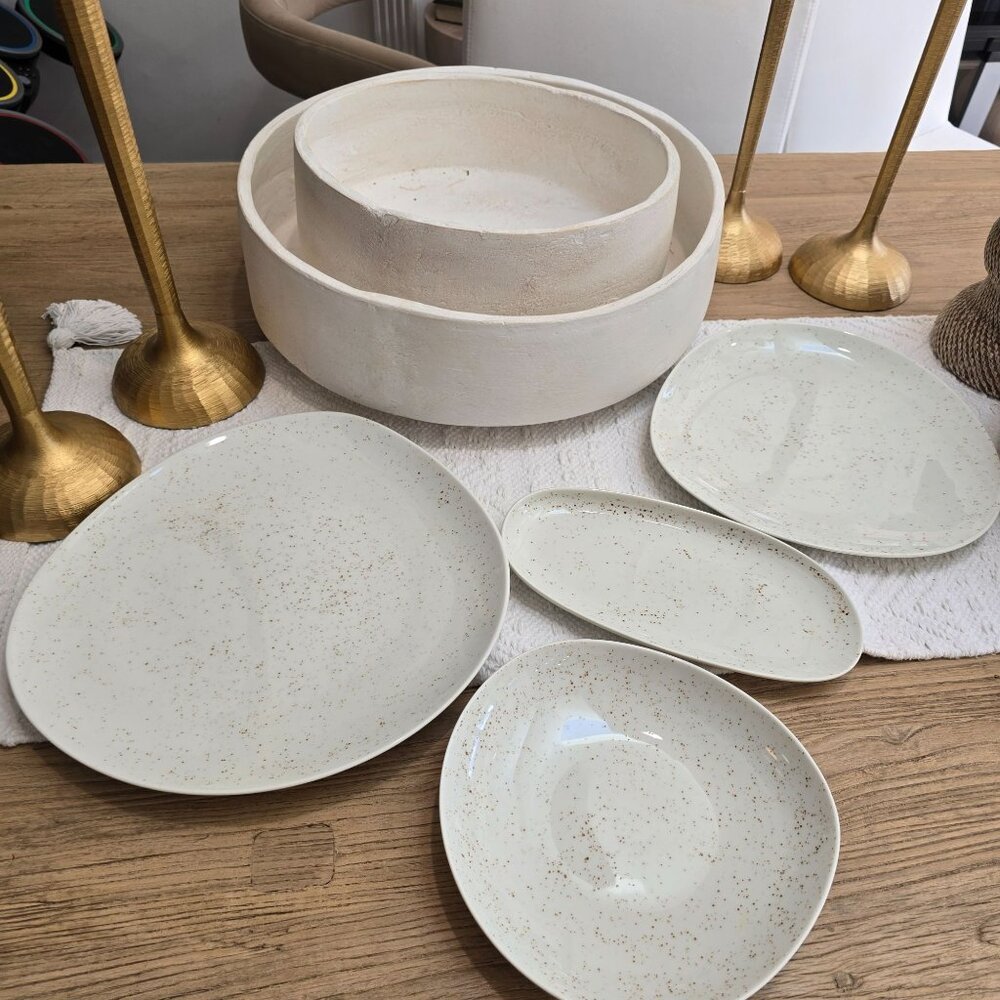 Schonwald German Organic Pottery Speckled Serving & Dinnerware Set 4 Pieces